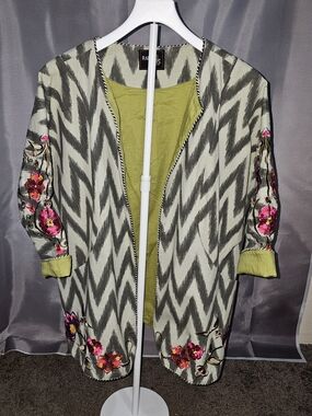 Rara Avis Iris Apfel Ikat Chevron Floral Embroidered Open Front Topper Jacket